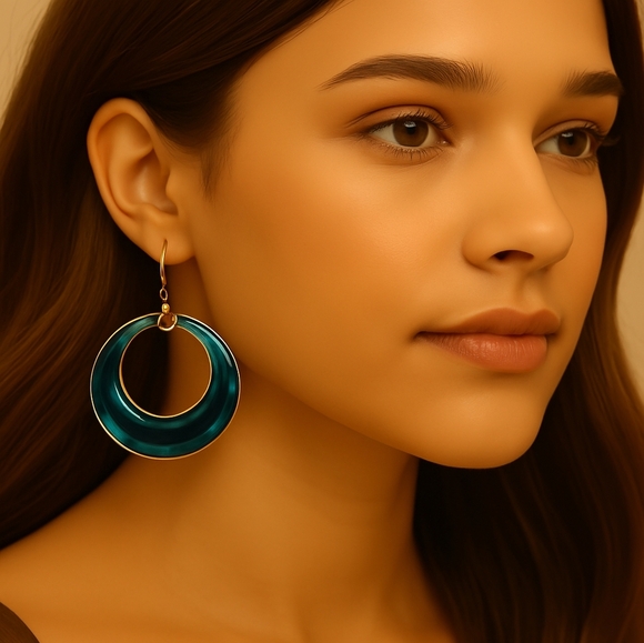 Croft & Barrow Women's Polished Gold tone & Green Hoop Design Stud Earrings - Picture 1 of 8